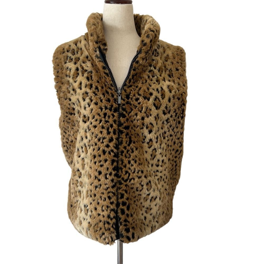 Vintage Cheetah Animal Print Faux Fur Zip front Vest